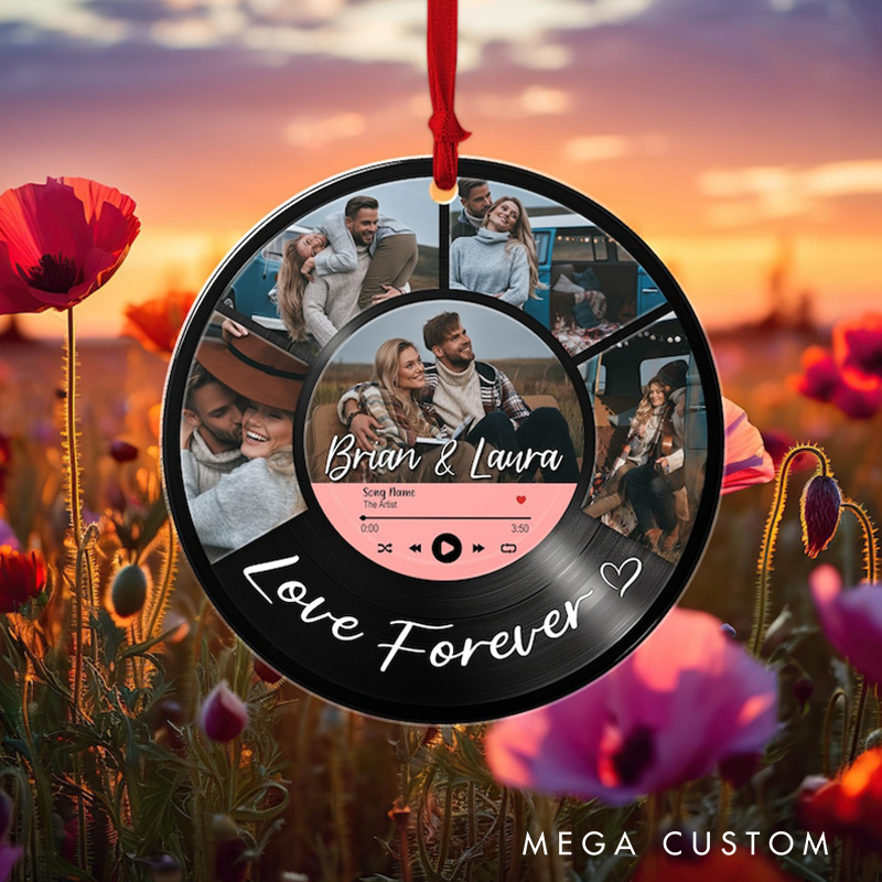 Personalized Vinyl Record Photo Ornament Custom Couple Picture Song Acrylic Ornament Vinyl Record Photo Ornament Music Lover Couple Gifts