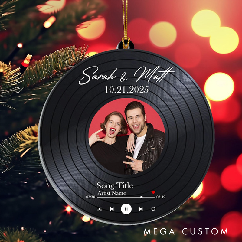 Personalized Acrylic Couple Song Ornament Couple Photo Ornament Christmas Tree Decoration Music Lover Gift