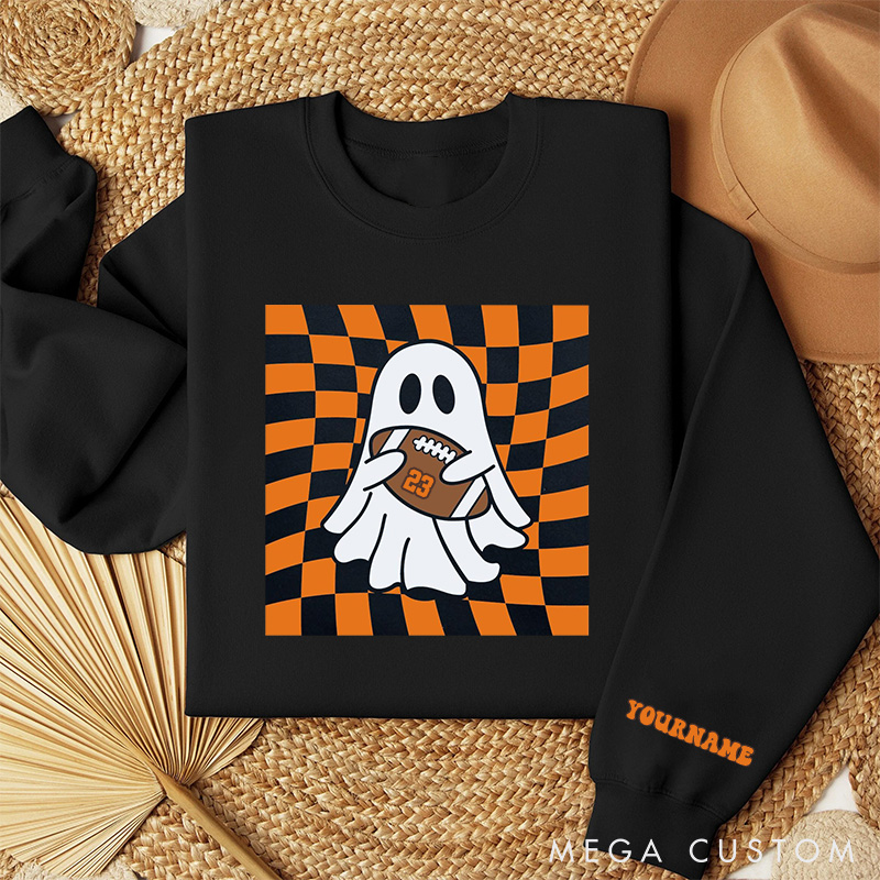 [Copy]Personalized Halloween American Football Sweatshirt with Custom Text, Spooky Style for Fall Fans