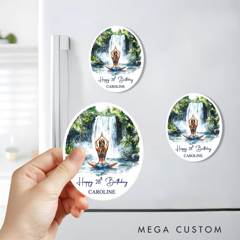 Personalized Yoga Refrigerator Magnets with Beautiful Waterfall Design Perfect Birthday Gift or Keepsake for Yoga and Nature Lover