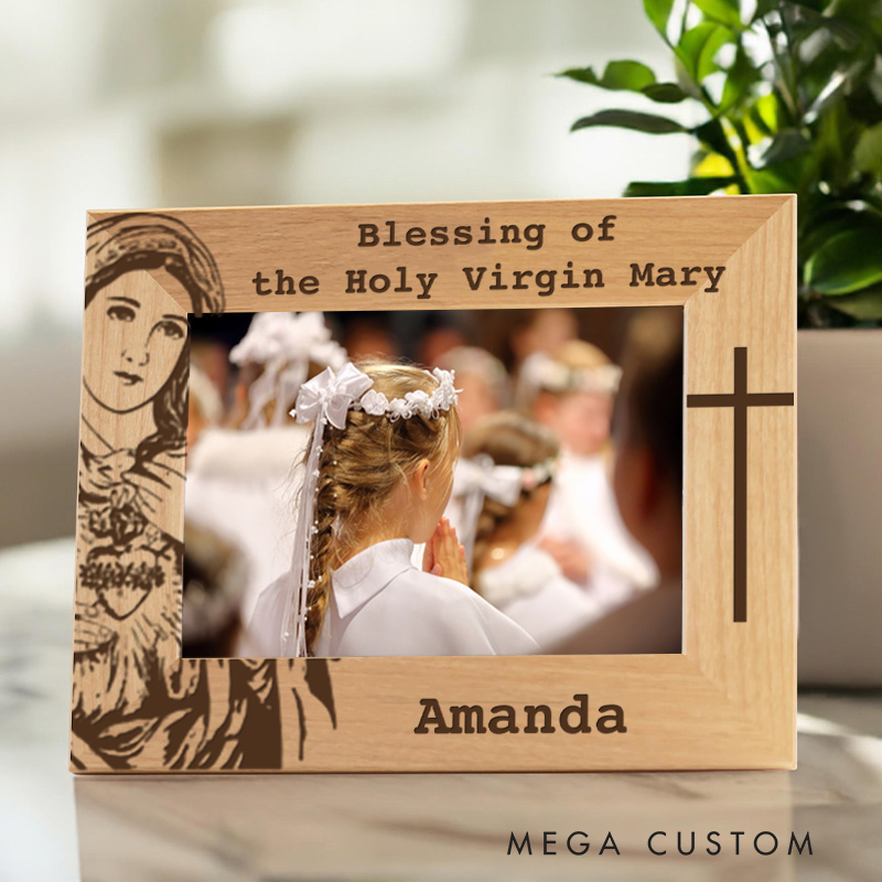 Personalized the Holy Virgin Mary Wooden Picture Frame with Name and Date Religious Gift Christian Faith Gift