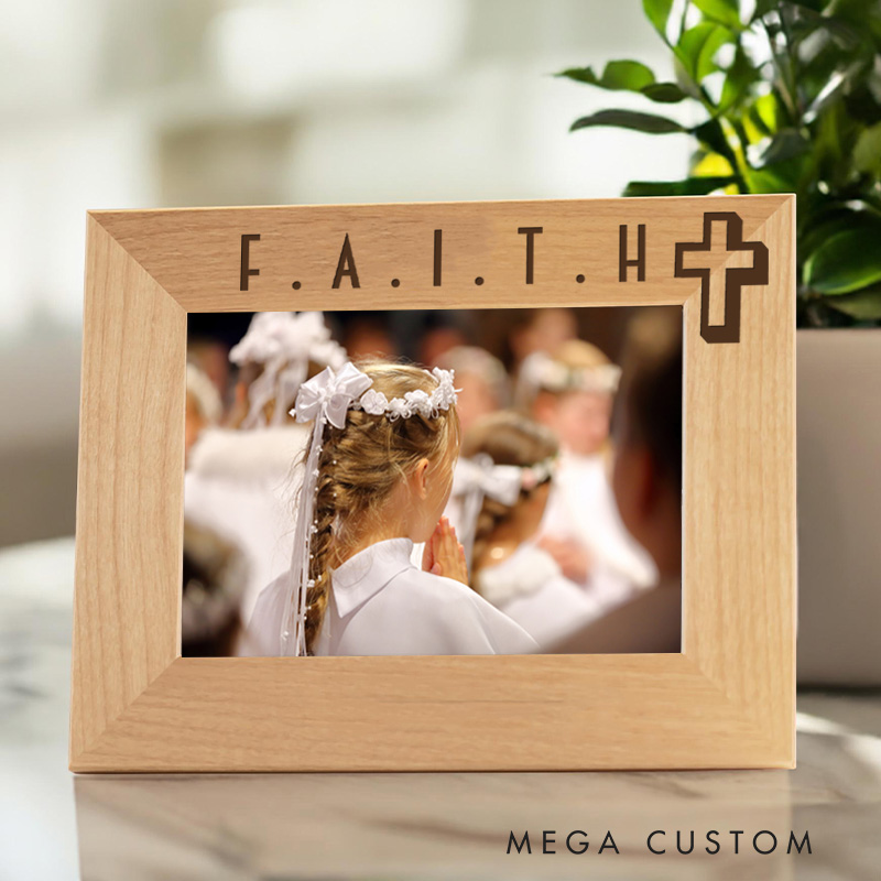 Personalized Modern Minimalist Cross Keepsake Wooden Picture Frame Religious Gift Christian Faith Gift