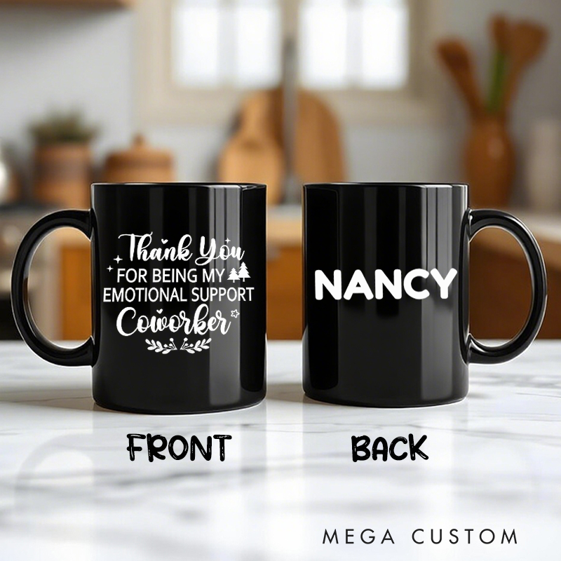 Personalized Office Worker Mug Gift Thank You for Being My Emotional Support Coworker with Christmas Elements Mug Appreciation Gift for Coworkers