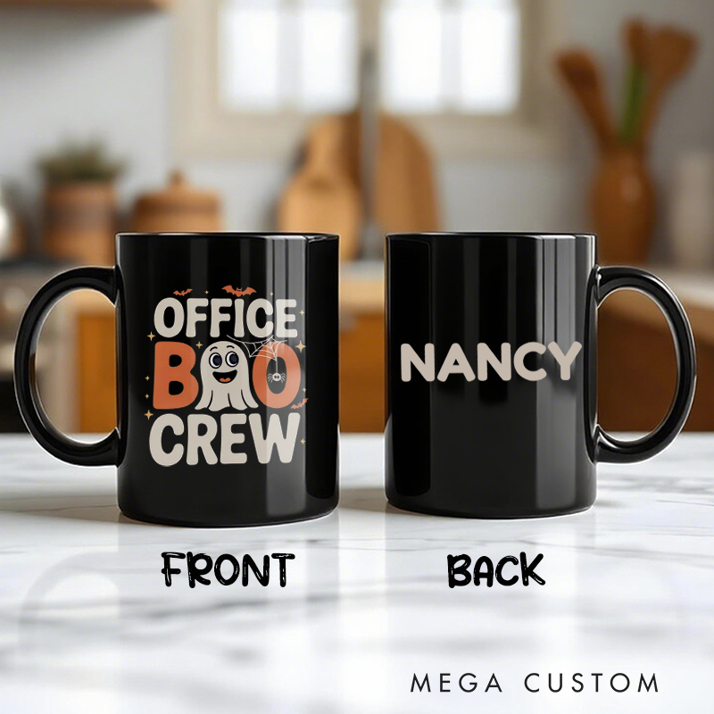 Personalized Office Worker Mug Gift Office Boo Crew with a Cute Ghost Funny Halloween Themed Design Mug Appreciation Gift for Coworkers