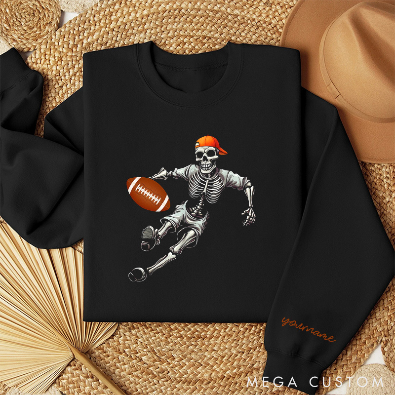 Personalized Skeleton Design American Football Sweatshirt with Custom Your Name for Run into Spooky Game Day Fun