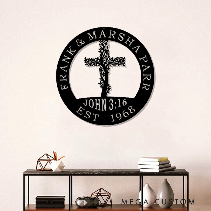 Personalized Living Tree Scripture Metal Sign with Name and Date Wall Art Monogram Home Wall Decor Christian Gifts Religious Gifts