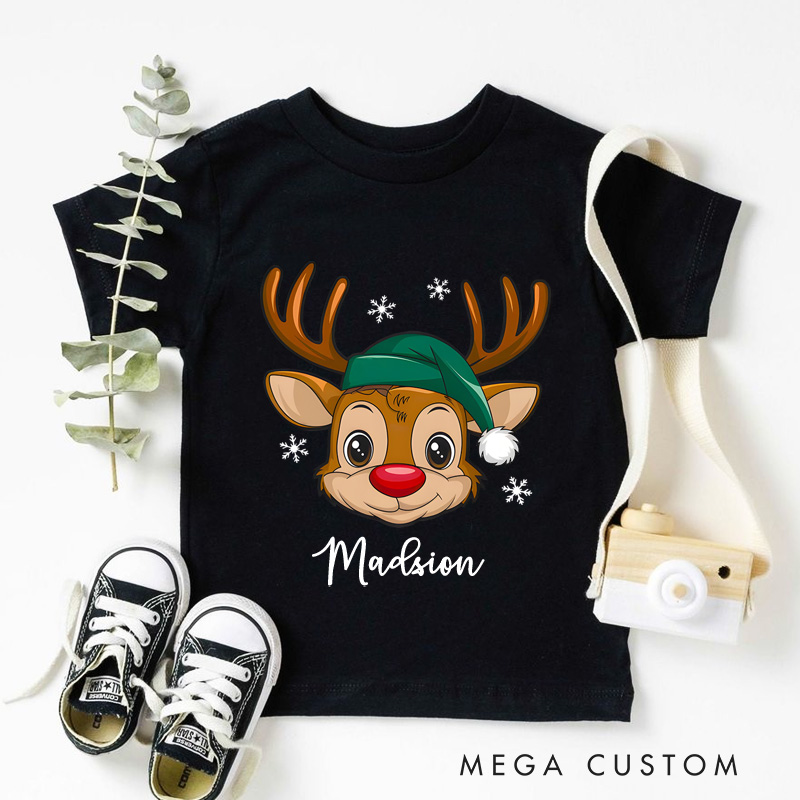 Personalized Reindeer Toddler T-Shirt Christmas Kids Gift