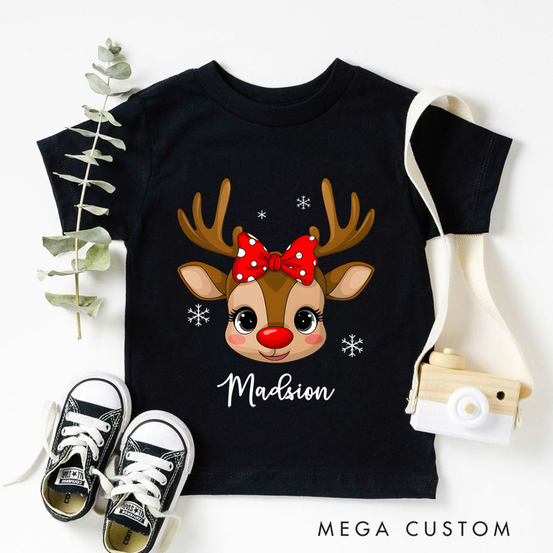Personalized Reindeer Kids T-Shirt Christmas Kids Gift