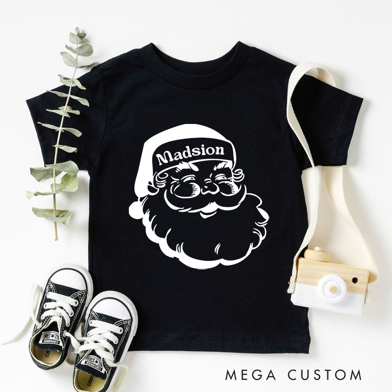 Personalized Retro Santa Kids T-Shirt Holiday Natural Toddler Tee
