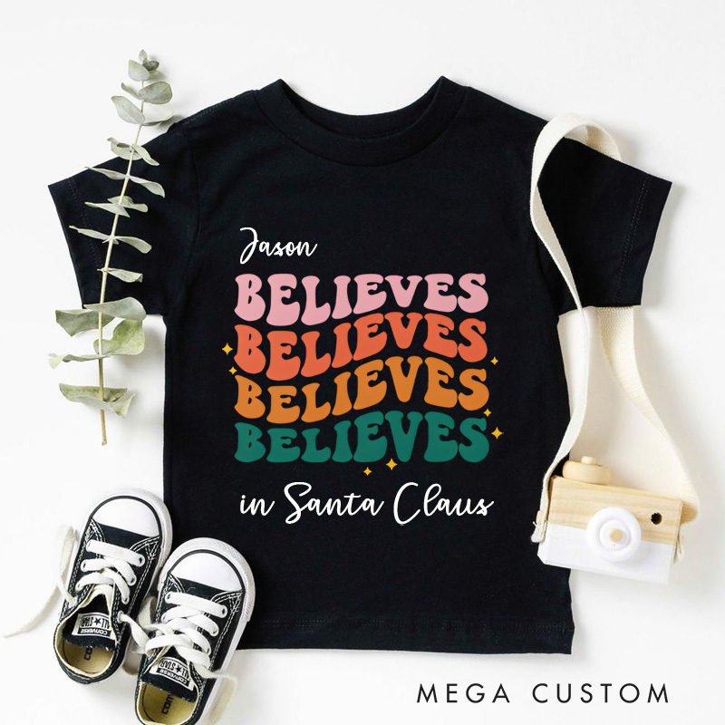 Personalized Retro Believe in Santa Claus Christmas Kids T-Shirt