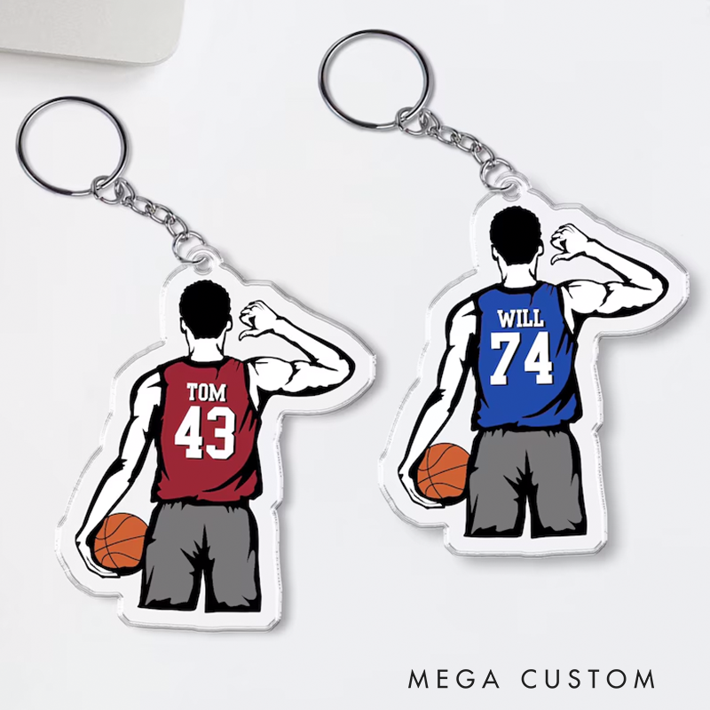 Personalized Basketball Keychain with Custom Name, Jersey Number, and Team Colors Design