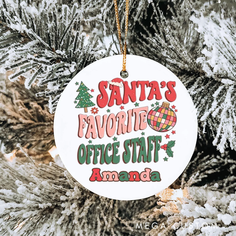 Personalized Office Worker Christmas Ornament Santa's Favorite Office Staff with Christmas Trees Stars and Santa Hat Ornament Gift for Coworkers
