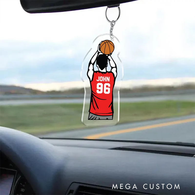 Personalized Basketball Keychain with Custom Name, Jersey Number, Shooting Pose, and Jersey Colors Design