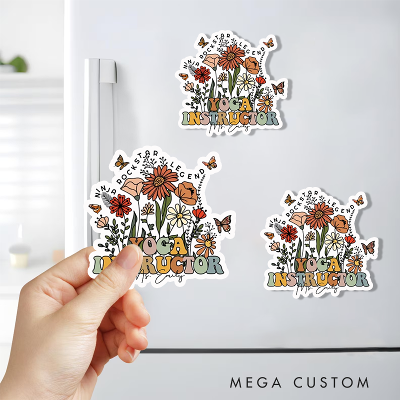 Personalized Yoga Instructor Refrigerator Magnets with Floral and Butterfly Design Perfect Gift for Yoga Lover