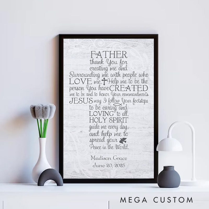 Personalized Thank You for Creating Me Cross Framed Canvas Painting with Name and Date Wall Decor Christian Gift Religious Gift