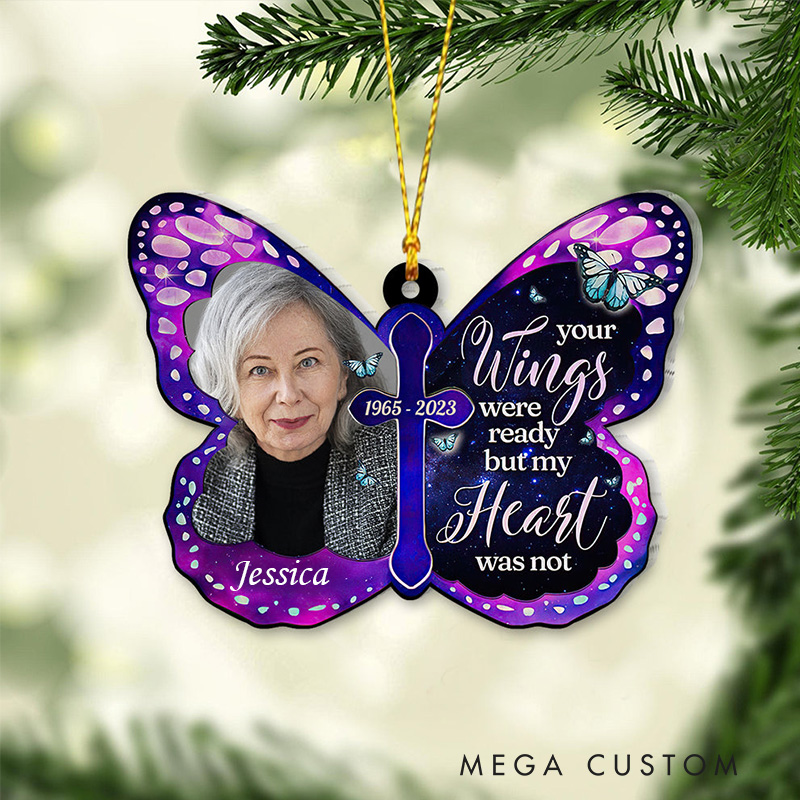 Personalized Butterfly Memorial Ornament Customizable Photo Name Year Sympathy Gift