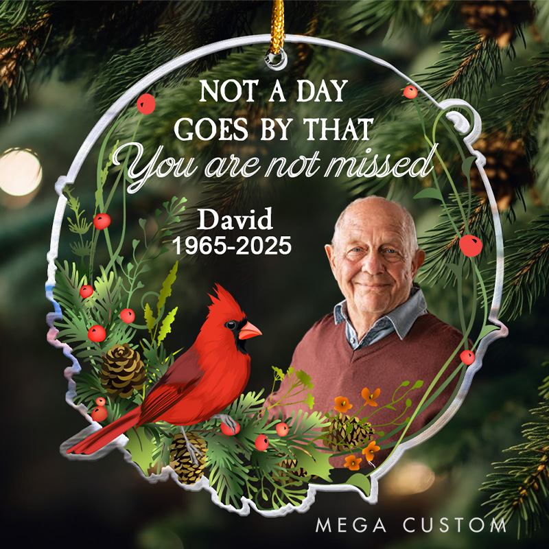 Personalized Memorial Ornament Custom Photo Name Year Cardinal Not A Day Goes By Memory Keepsake