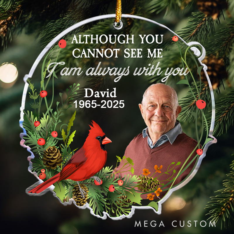 Personalized Memorial Ornament Custom Photo Name Year Cardinal Remembrance Keepsake