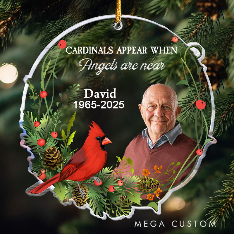 Personalized In Memory Memorial Ornament Custom Photo Name Year Cardinal Keepsake Gift