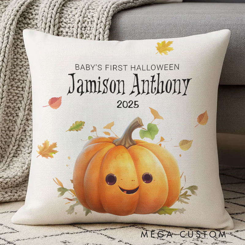 Personalized Autumn Pumpkin Name Pillows Perfect for Halloween and Fall Decor