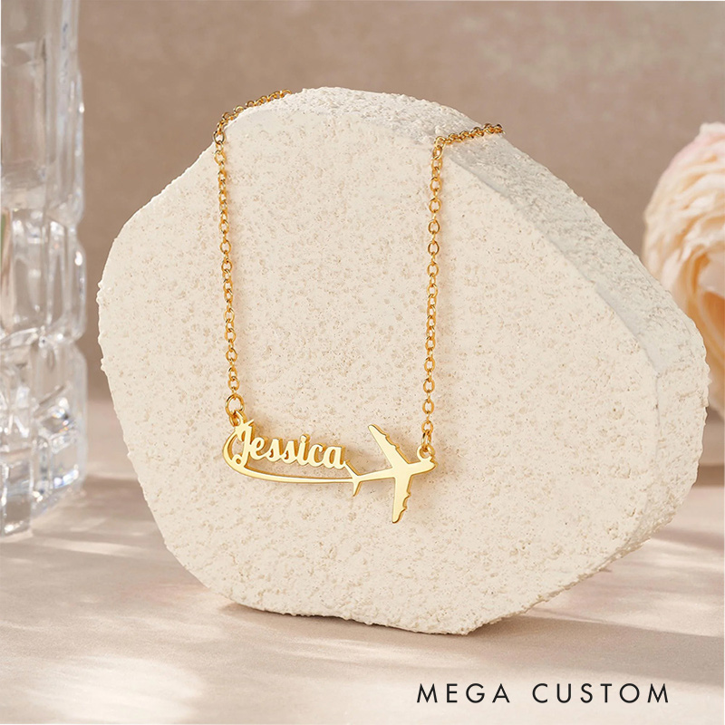Personalized Airplane Name Women Necklace Dainty Jewelry Gift for Traveling Lovers