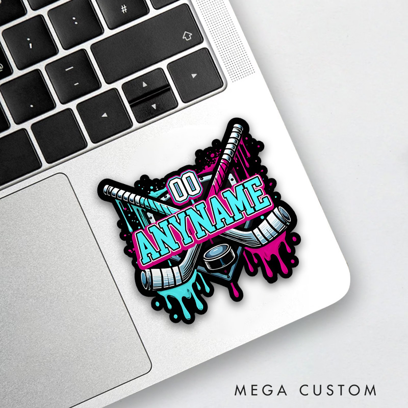 Personalized Hockey Keychain with Custom Name, Number, Colors, and Crossed Sticks Design