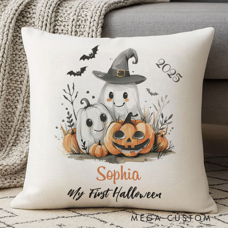 Personalized My First Halloween Ghost and Pumpkins Name Pillows for Keepsakes