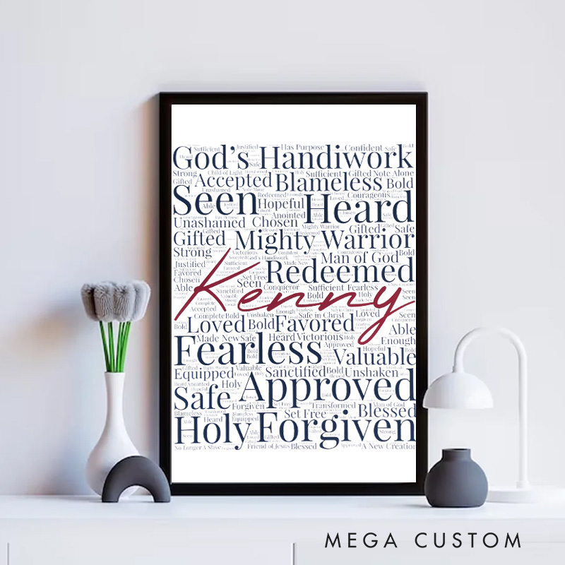 Personalized Christian Affirming Words Framed Canvas Painting with Name Religious Wall Art Gift for Men