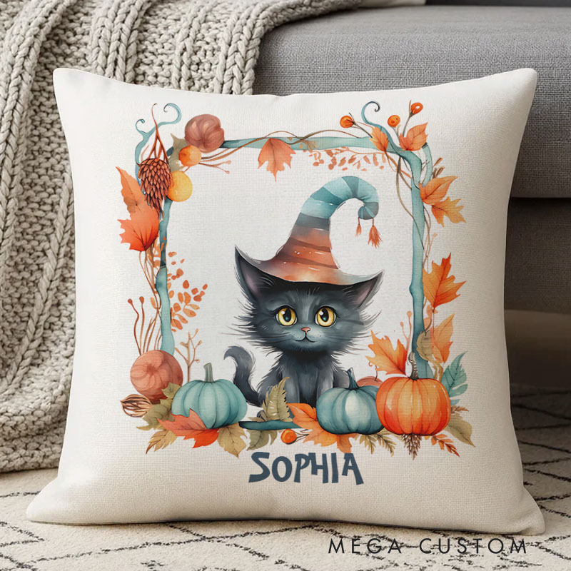 Personalized Witchy Black Cat Name Halloween Pillows for Magical and Cozy Seasonal Charm Halloween Gift