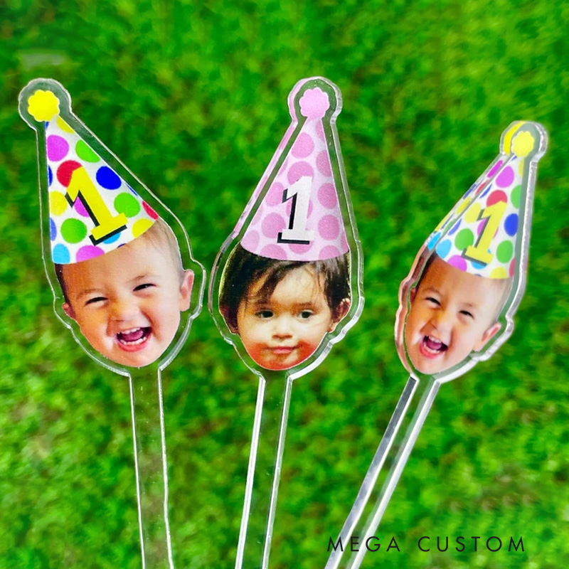 Personalized Face Drink Stir Sticks Print Your Baby Face Party Hat First Birthday