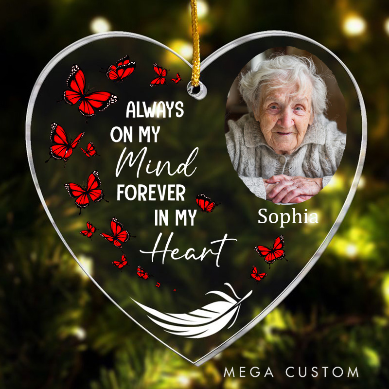 Personalized Heart Ornament Always On My Mind Memorial Cardinal Memorial Ornament Sympathy Gift for Loss of Grandfather