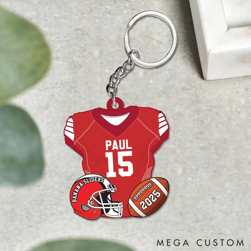 Personalized American Football Acrylic Keychain with Custom Team Name, Player Name, Year and Number