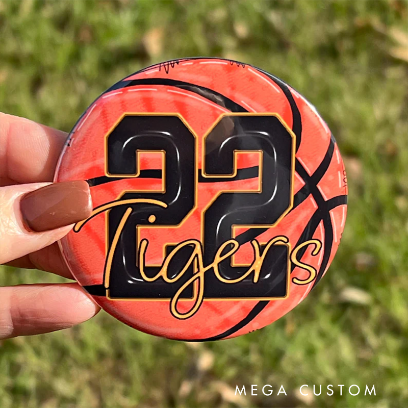 Personalized Basketball Button with Custom Number, Team Name, Year, and Colors