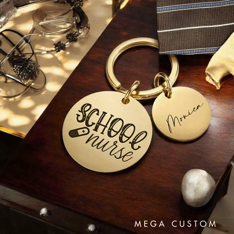 Personalized Nurse Stainless Steel Keychain Engraved Keychain Gift for Nurse School Nurse Design Keychain