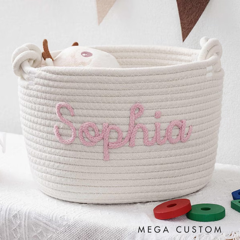 Personalized Monogrammed Nursery Name Basket Rope Basket for Baby Newborn Keepsake Baby Shower Hamper Gift for New Parents
