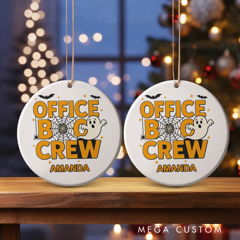 Personalized Office Worker Halloween Ornament Office Boo Crew with Bats Spiderweb Spider and Small Stars Halloween Elements Gift for Coworkers