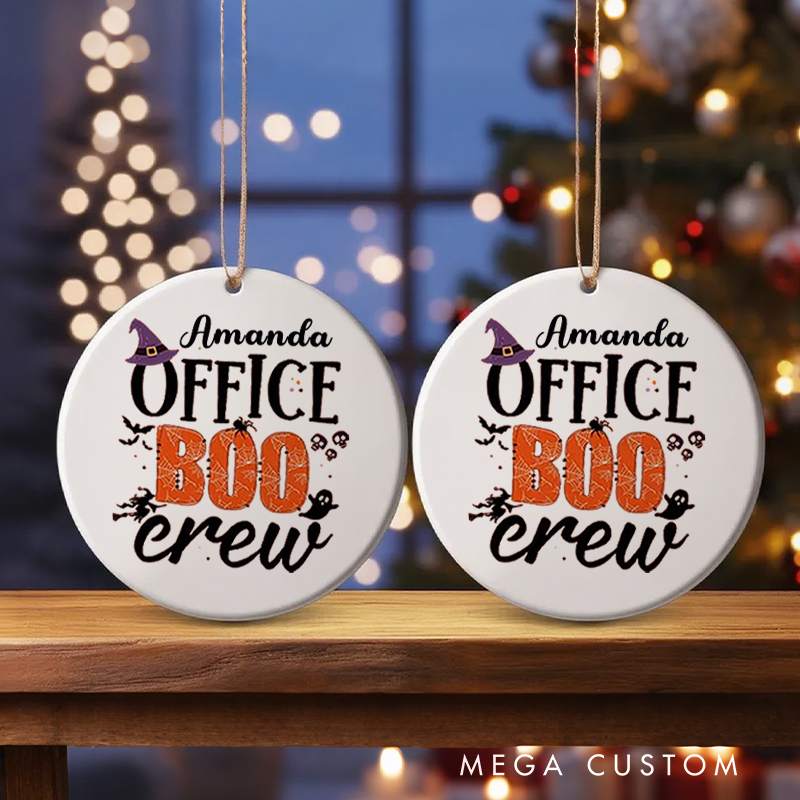 Personalized Office Worker Halloween Ornament Office Boo Crew with Bats Spiderweb and Spider Halloween Elements Appreciation Gift for Coworkers