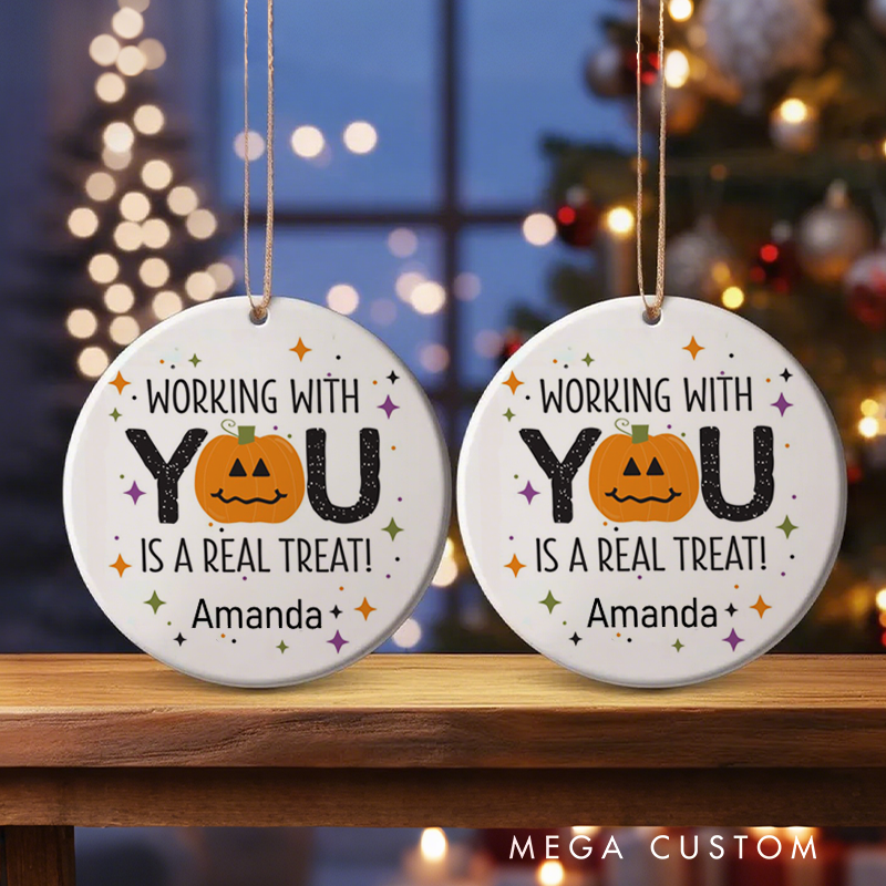 Personalized Office Worker Halloween Ornament a Pumpkin Working With You Is a Real Treat Appreciation Gift for Coworkers