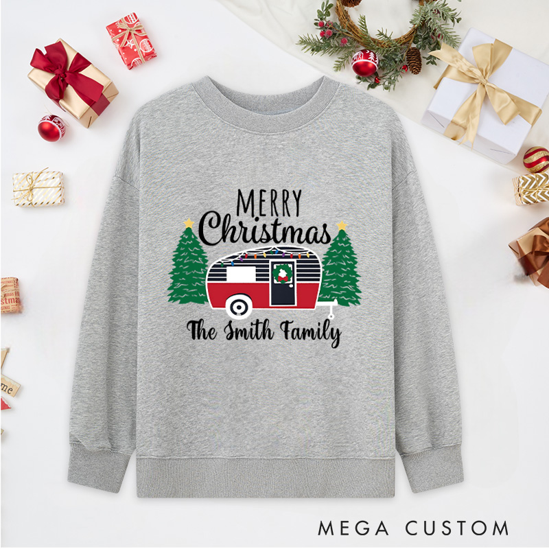 Personalized Cozy Camper Christmas Classic Sweatshirts Merry Christmas Sweatshirts Christmas Gift for Outdoors Lover