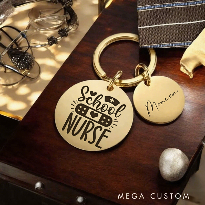 Personalized Nurse Stainless Steel Keychain Engraved Keychain Gift for Nurses School Nurse Design Keychain
