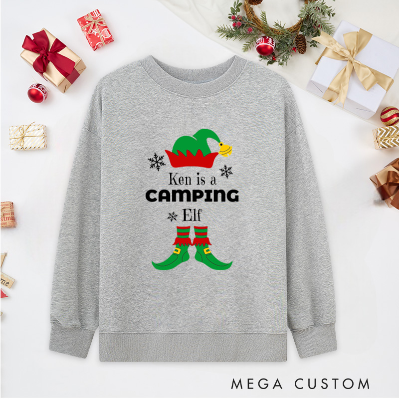 Personalized Camping Elf Classic Sweatshirts Christmas Outdoor Adventure Sweatshirts Gift for Hiking Lover
