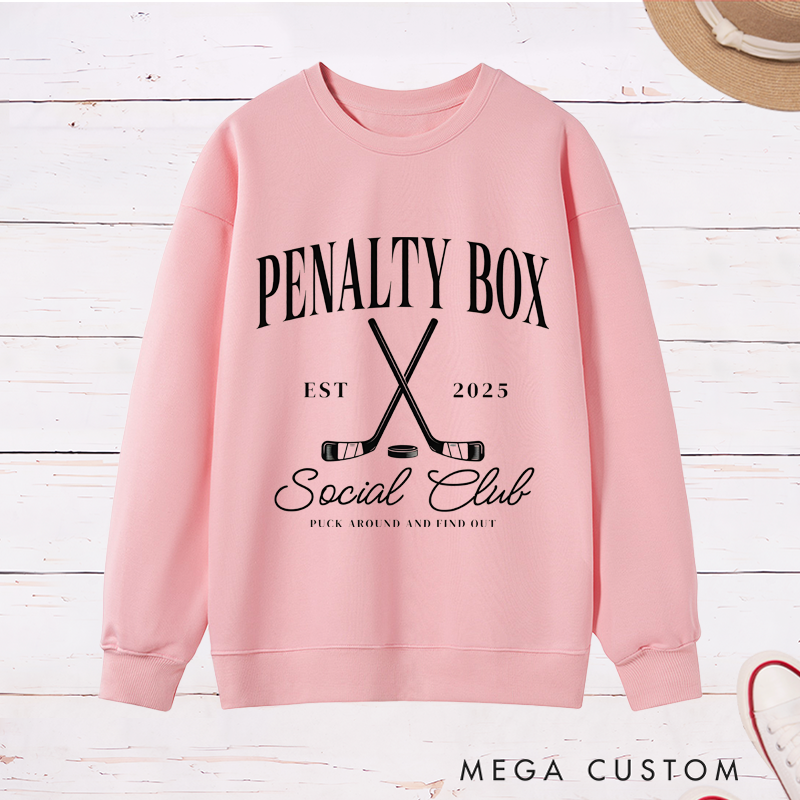 Personalized "Penalty Box Social Club" Hockey Sweatshirt with Customizable Year