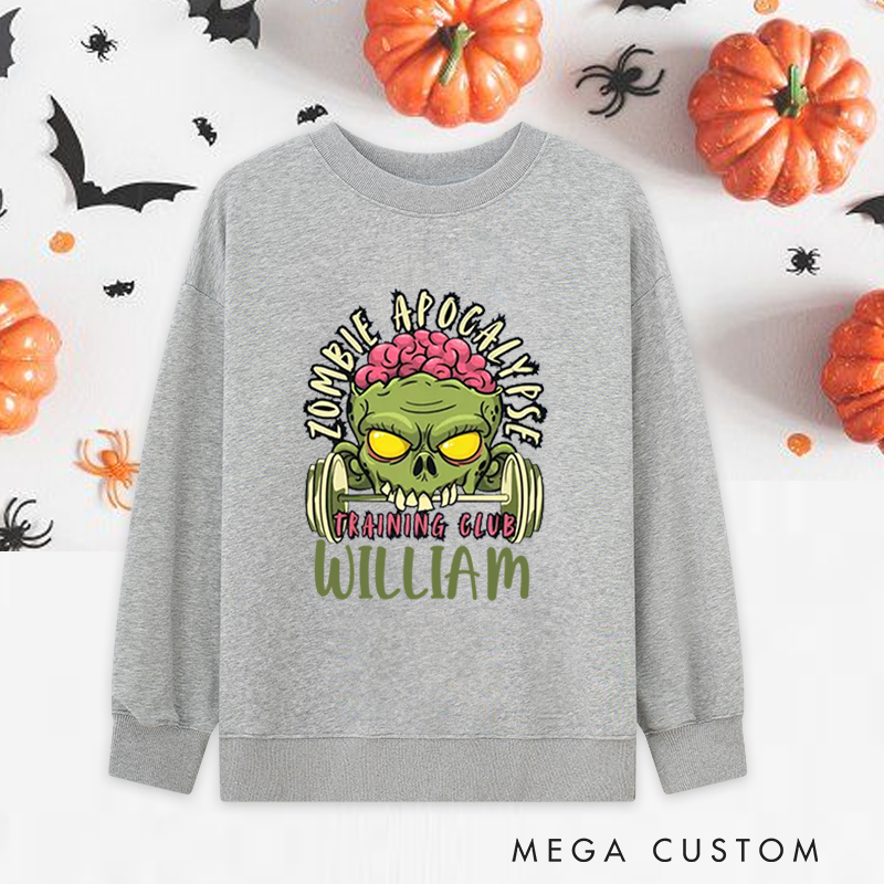 Personalized Halloween Classic Sweatshirts with Zombie Apocalypse Training Club Sweatshirts Gift for Fitness Enthusiasts Bodybuilders and Gym Lovers