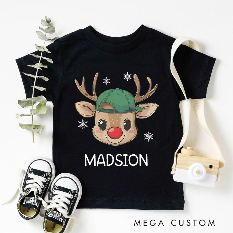 Personalized Reindeer Name Kids Shirt Cute Holiday Shirt Xmas Kids Gift