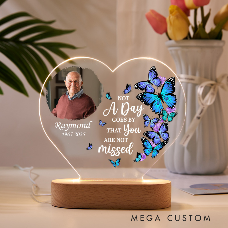 Personalized Memorial Heart Shaped LED Light Customizable Photo Name Year Message Butterfly Keepsake