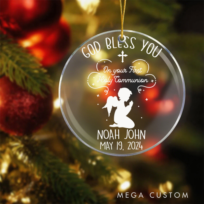 Personalized God Bless You Acrylic Ornament with Name Date Christening First Communion Gift for Christian Confirmation Gift