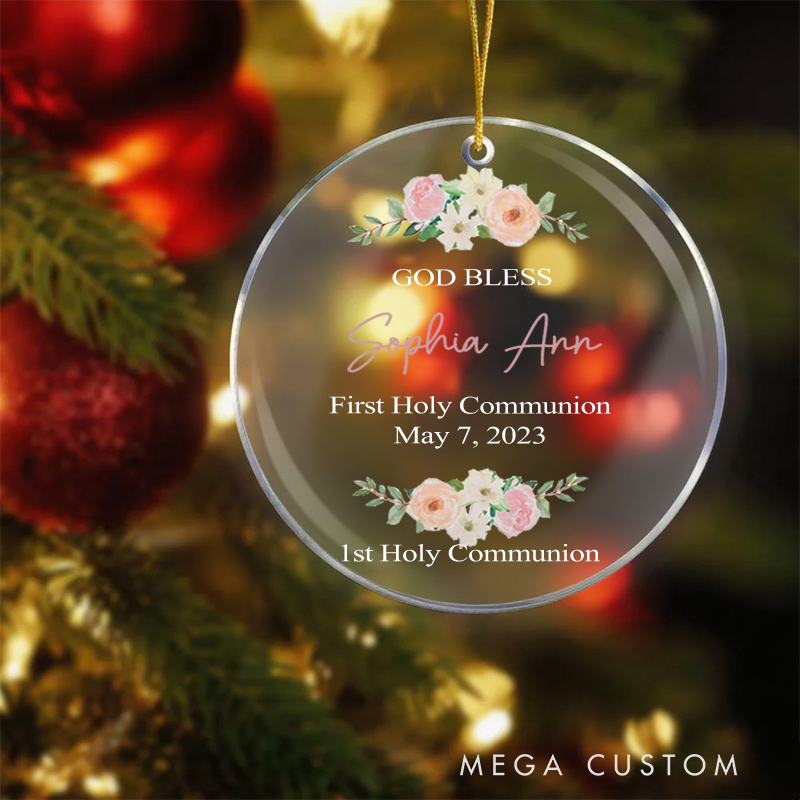 Personalized God Bless Acrylic Ornament with Name Date Christening First Communion Gift for Christian Confirmation Gift