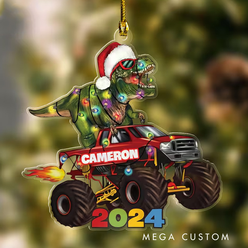Personalized Dinosaur Christmas Ornament Christmas Truck Ornament Boys Dino Christmas Ornament