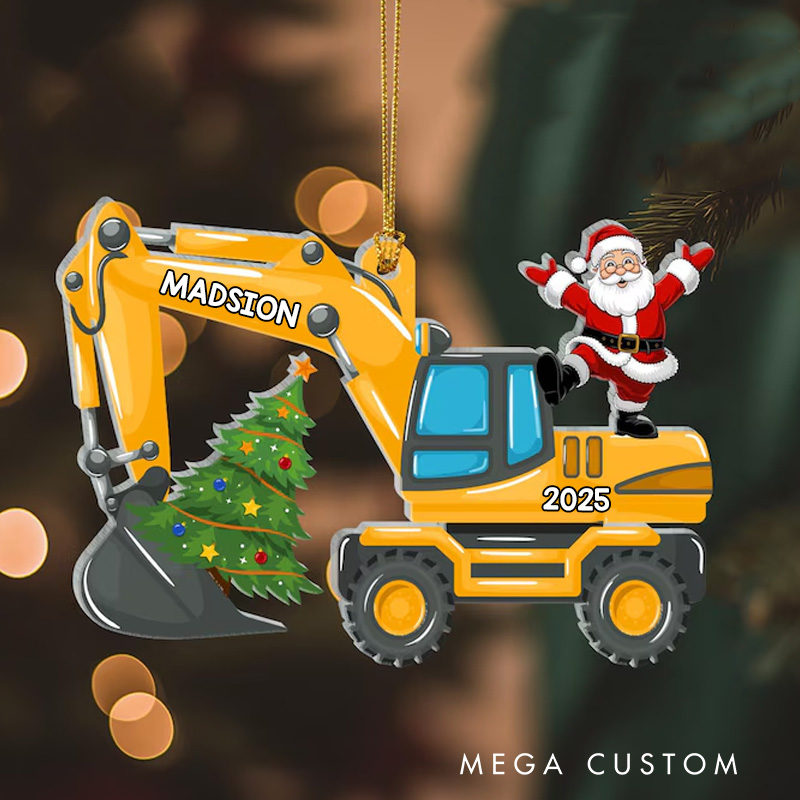 Personalized Xmas Excavator Construction Ornament Ornament Backhoe Xmas Gift
