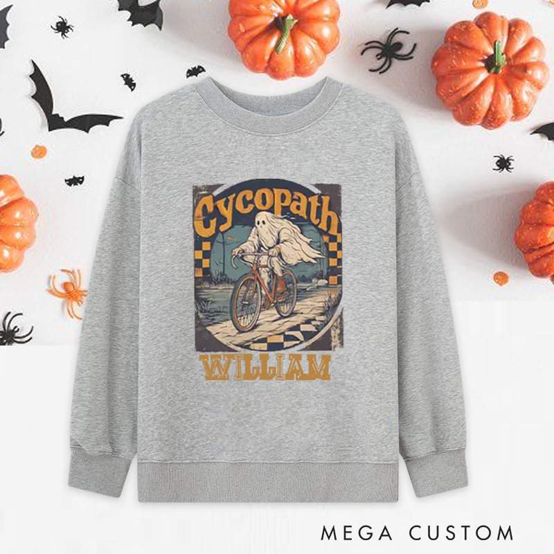 Personalized Halloween Classic Sweatshirts with Vintage Ghost Cycling Theme for Fitness Enthusiasts Bodybuilders and Gym Lovers